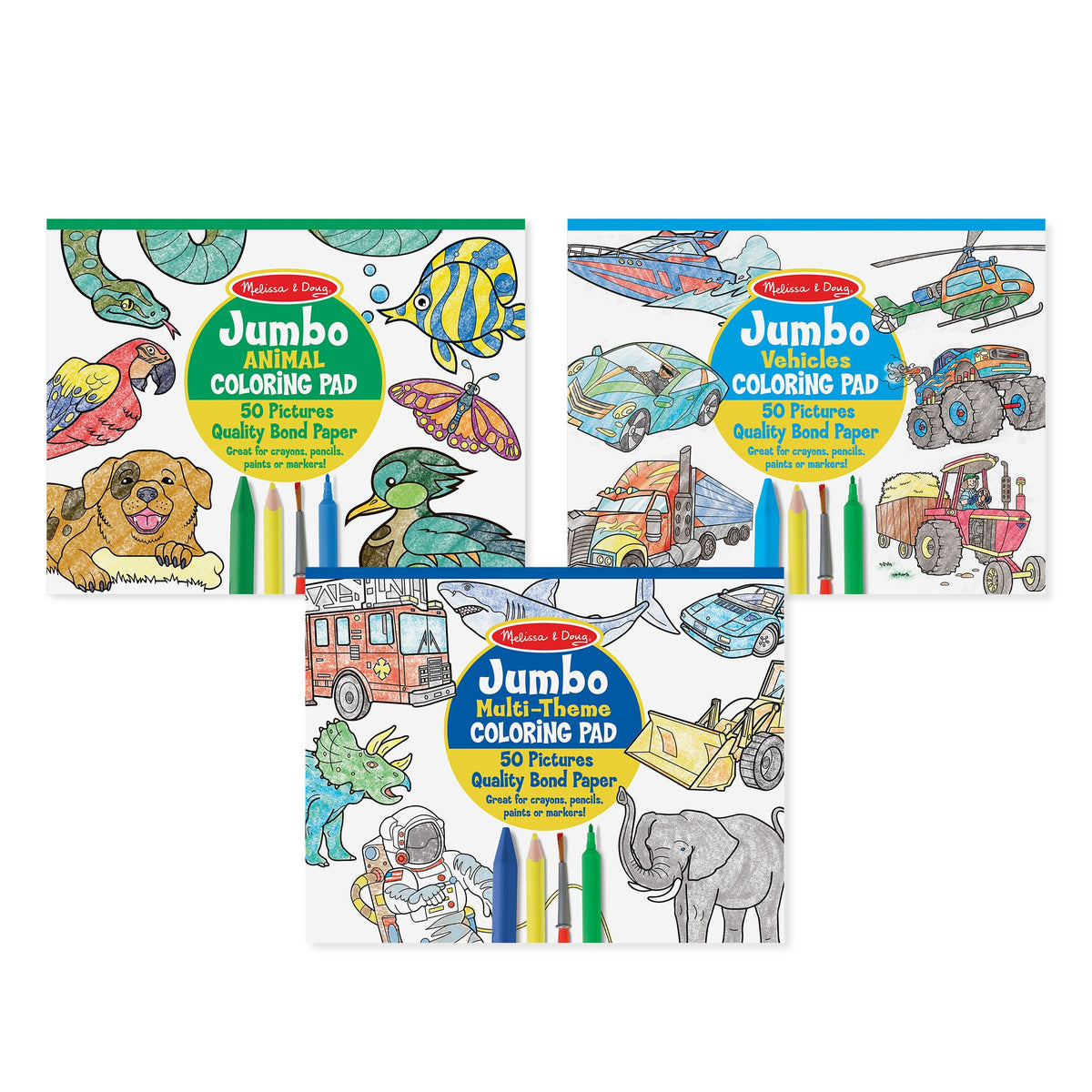 Coloring Pad 3-Pack: Animals, Vehicles, Multi-Theme F7