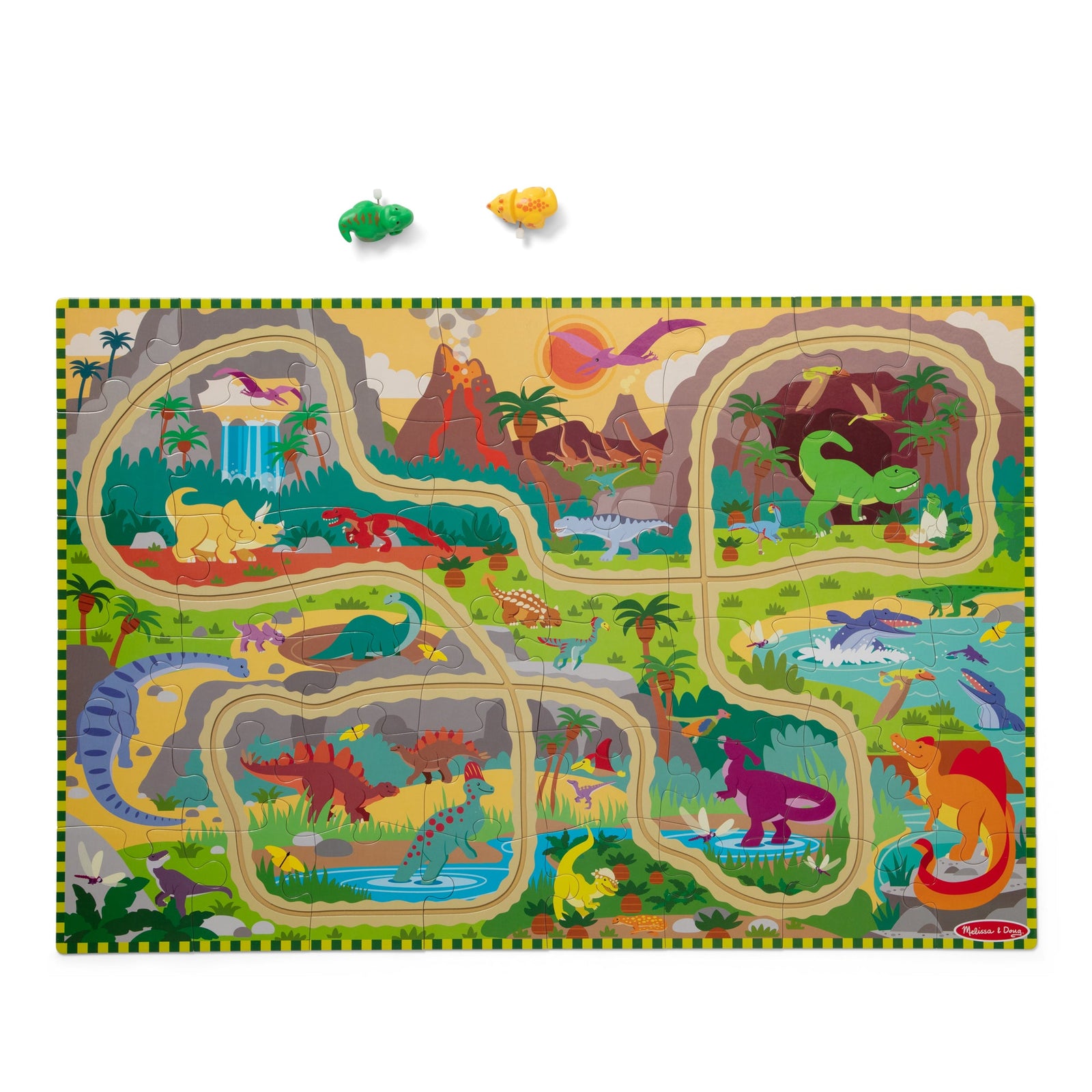 Dinosaur Adventure Tracks Floor Puzzle – 48 Pieces + 2 Wind-Up Dinosaurs N8