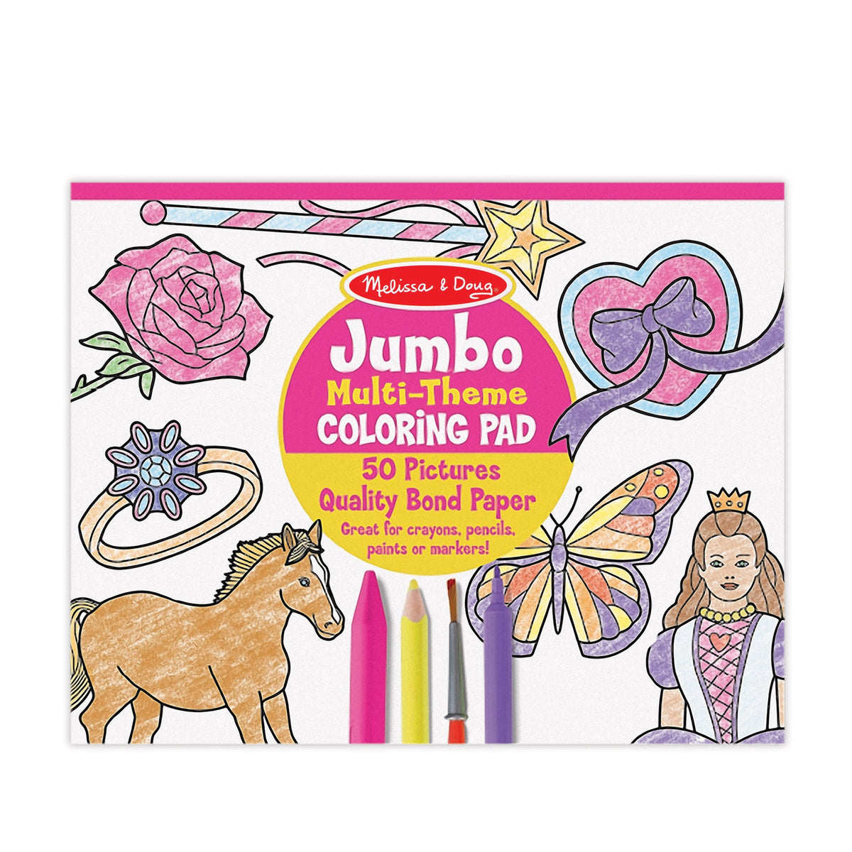 Jumbo 50-Page Kids' Coloring Pad - Horses, Hearts, Flowers, and More E6