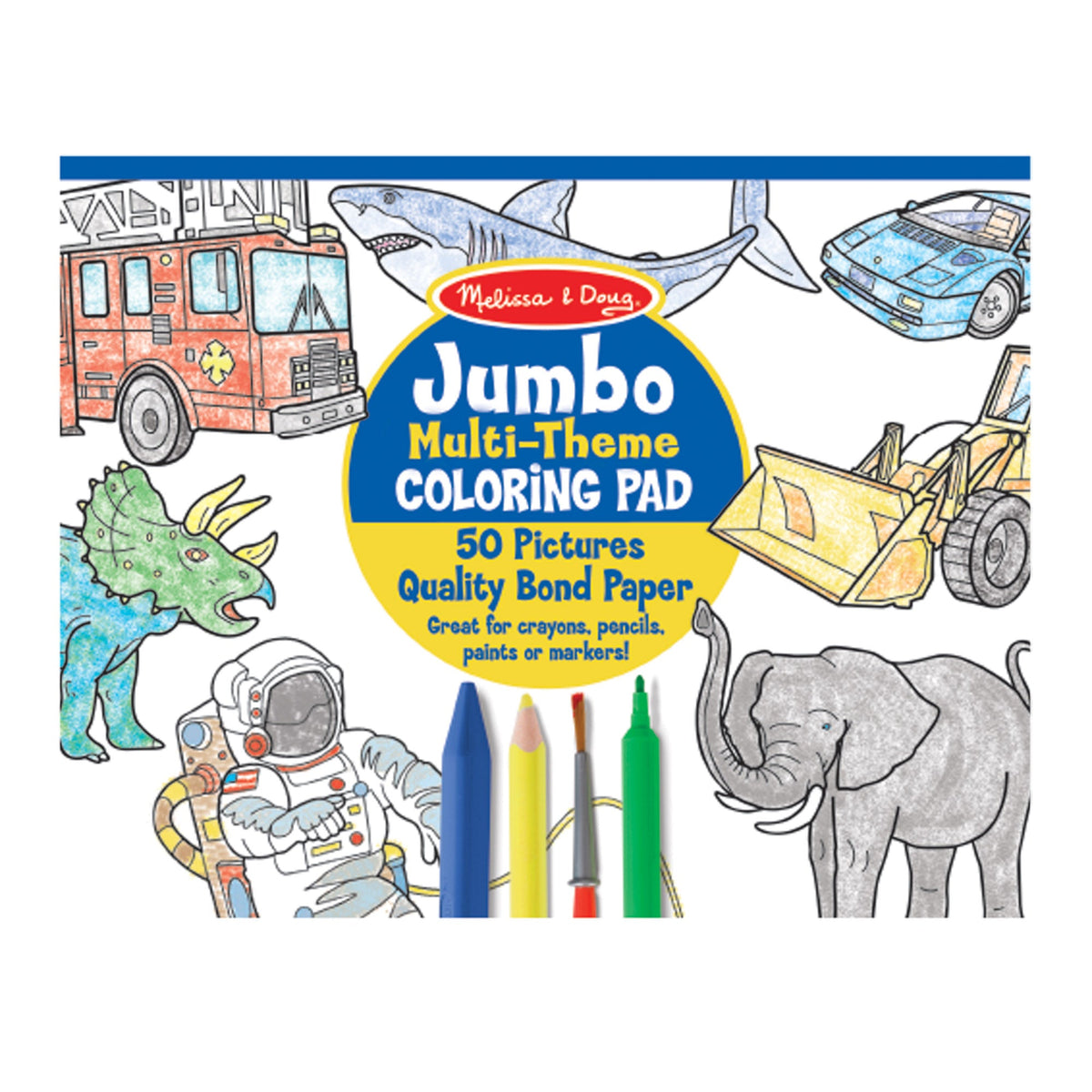 Jumbo 50-Page Kids' Coloring Pad - Space, Sharks, Sports, and More O8