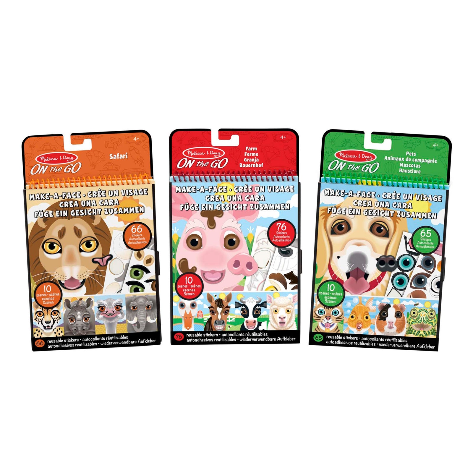 Make-A-Face Reusable Sticker Pad 3-Pack: Safari, Farm, Pets L9