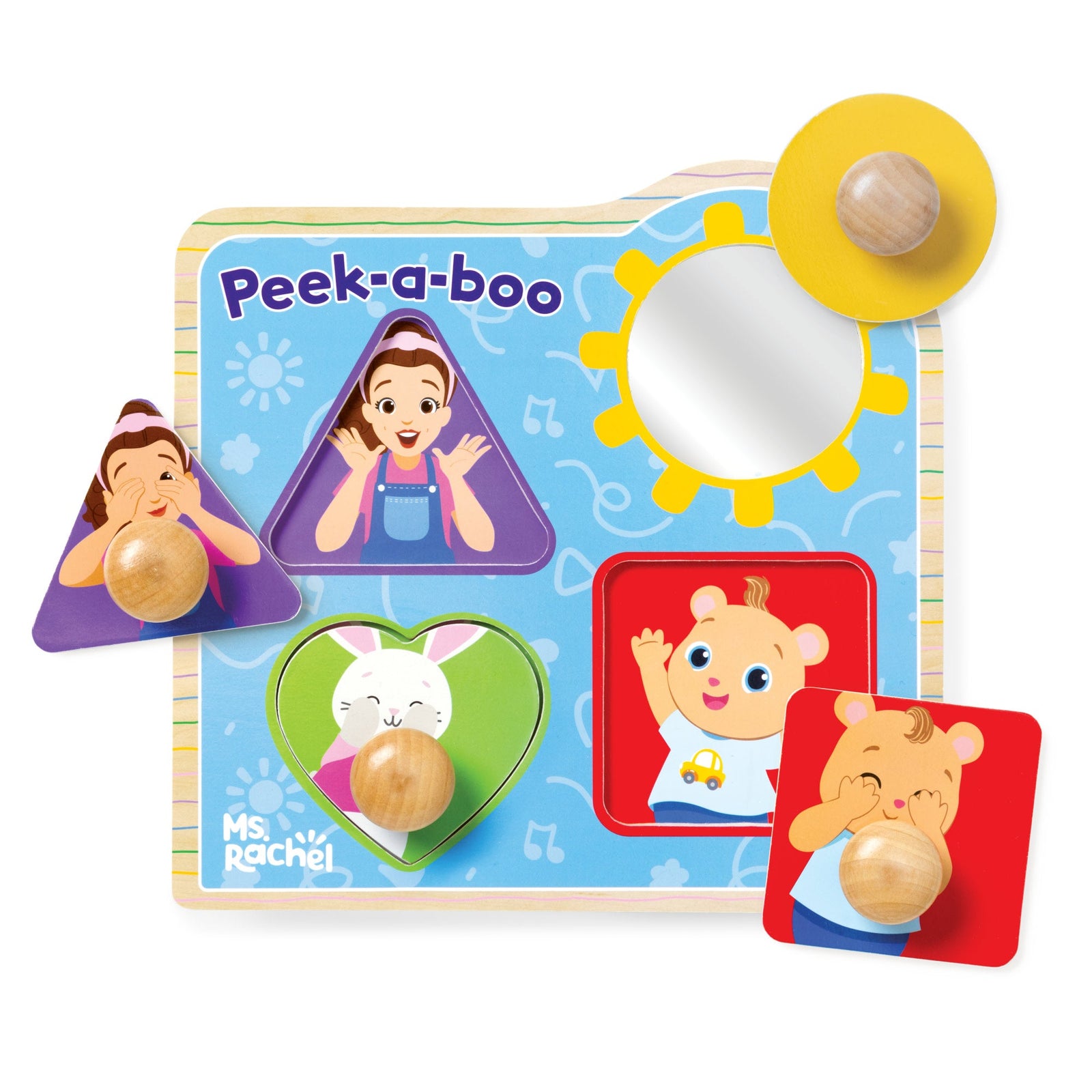 Ms. Rachel™ Wooden Peek-a-Boo Jumbo Peg Puzzle – 4 Pieces K7