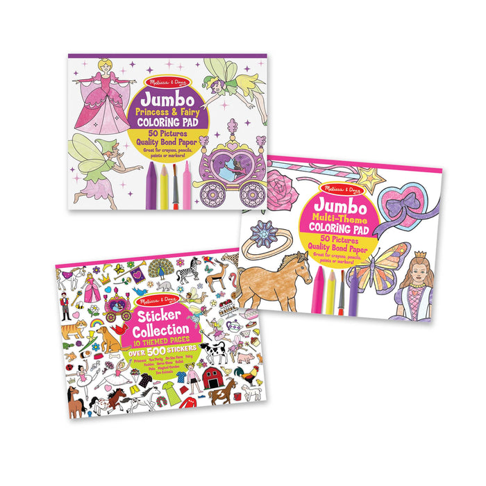 Princess, Fairy, Animals & More Coloring and Sticker Pad Bundle V5
