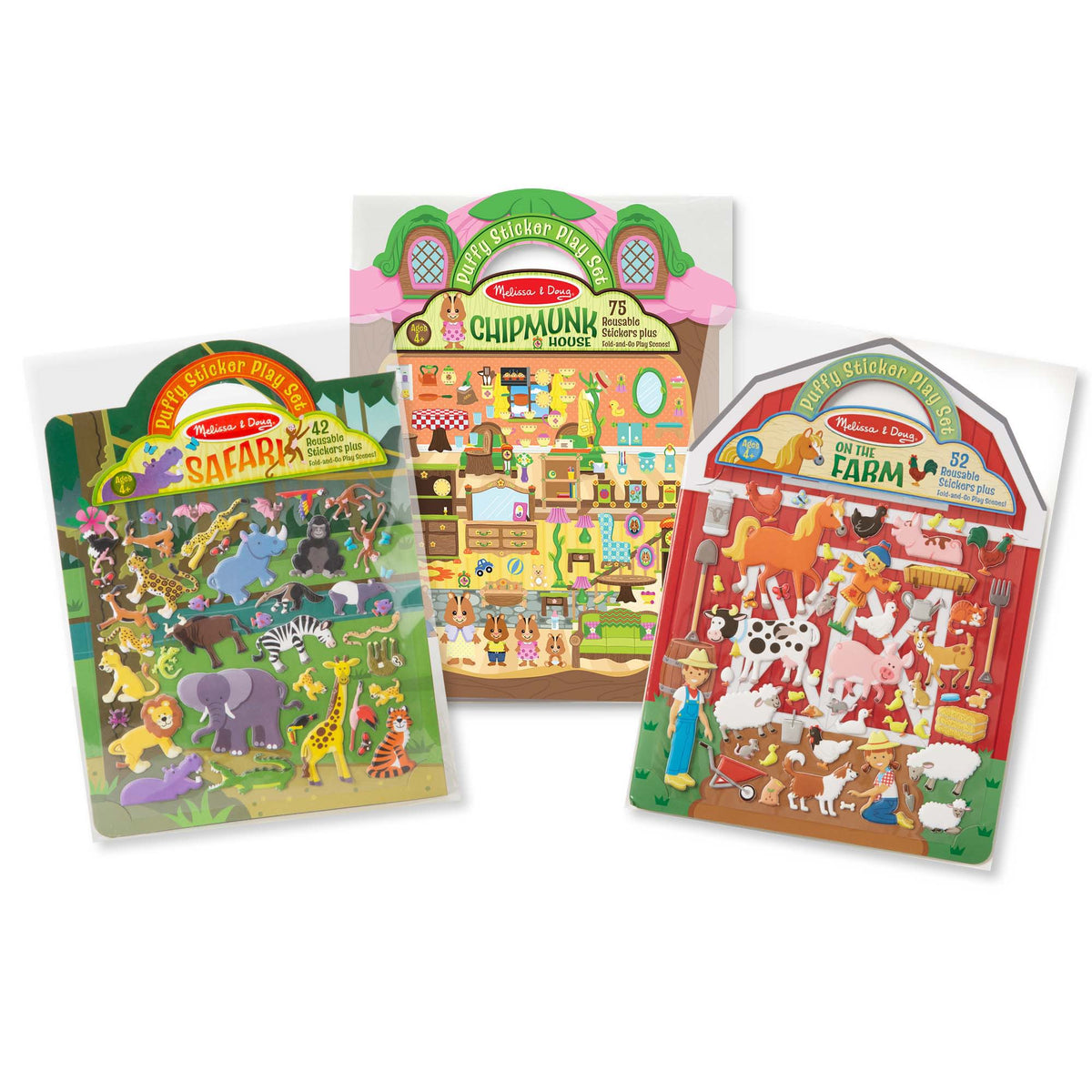 Puffy Sticker Play Set 3-Pack: On the Farm, Safari, Chipmunk House G5