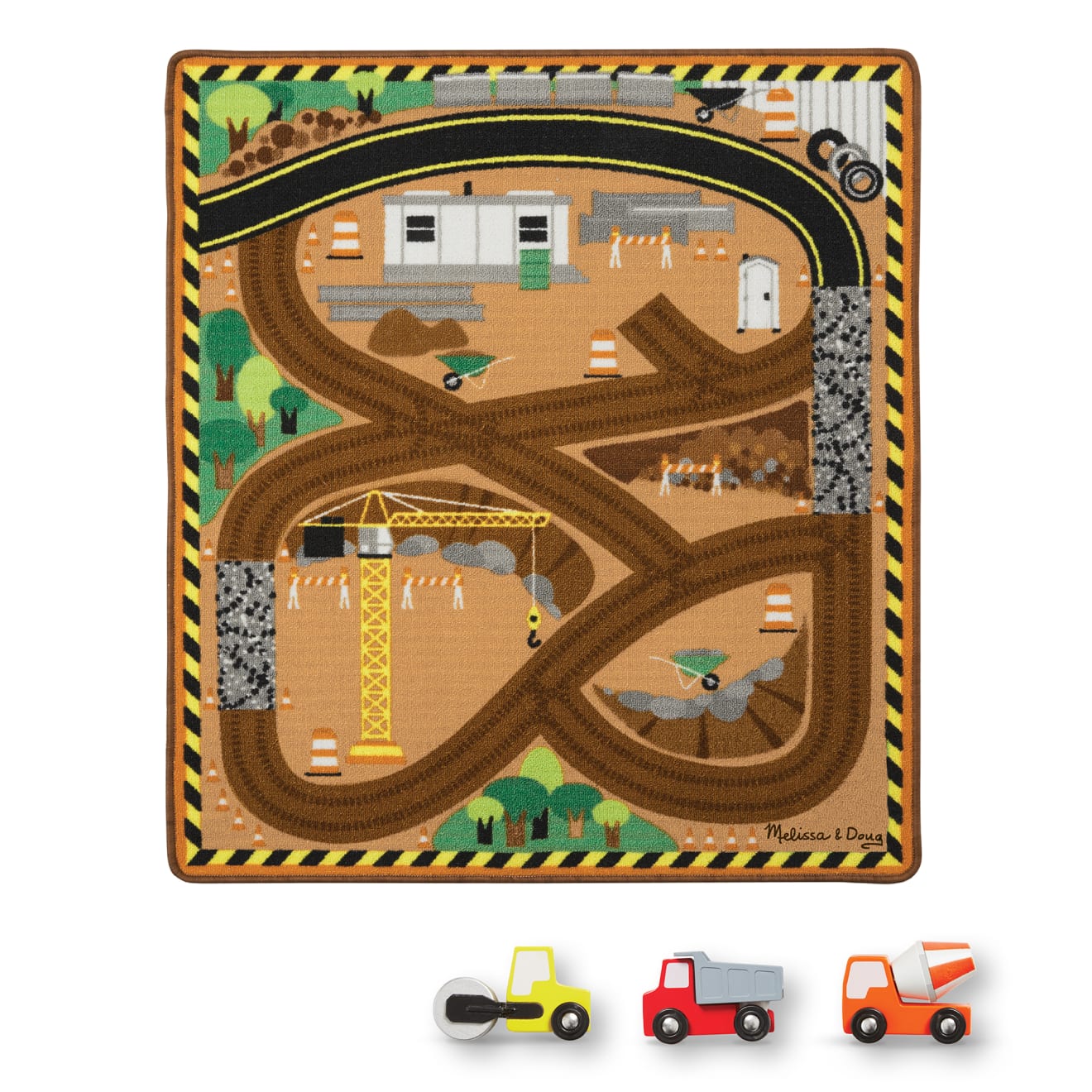 Round the Construction Zone Work Site Rug & Vehicle Set I9