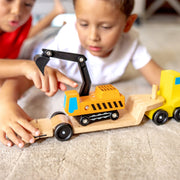 Trailer & Excavator Wooden Vehicles Play Set R7