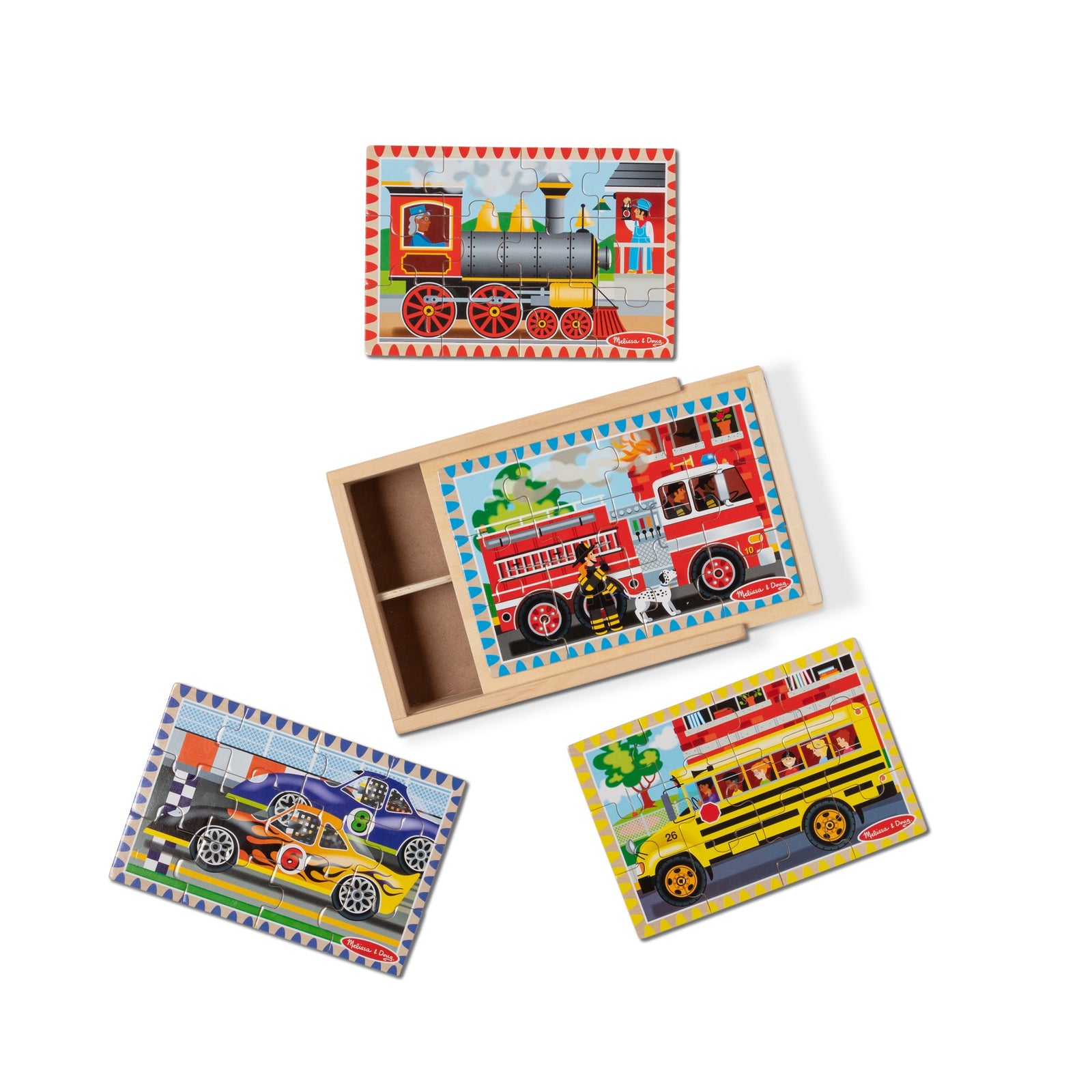 Wooden Jigsaw Puzzles in a Box - Vehicles H0