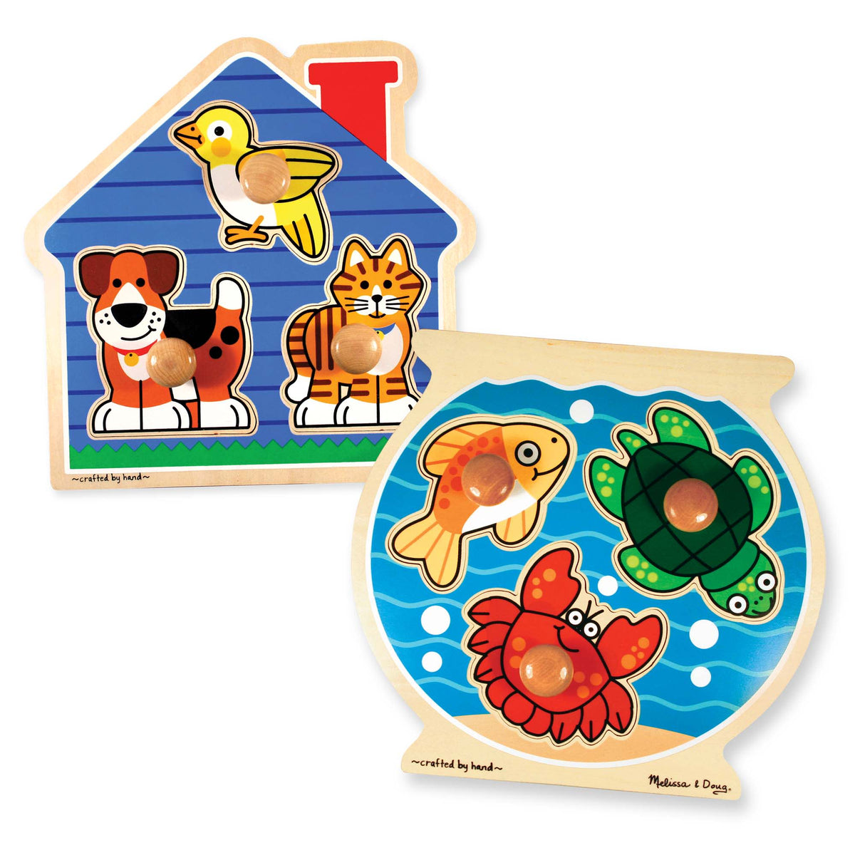 Wooden Jumbo Peg Puzzle 2-Pack: Fish Bowl, House Pets I0