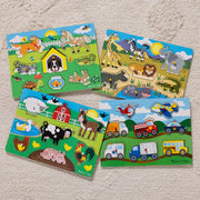 Wooden Peg Puzzle 4-Pack – Vehicles, Farm, Safari, Pets F1