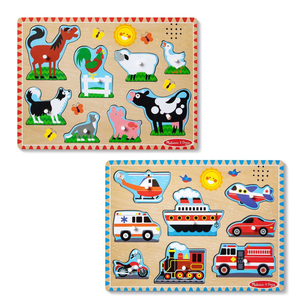 Wooden Sound Puzzle 2-Pack – Farm Animals, Vehicles N5